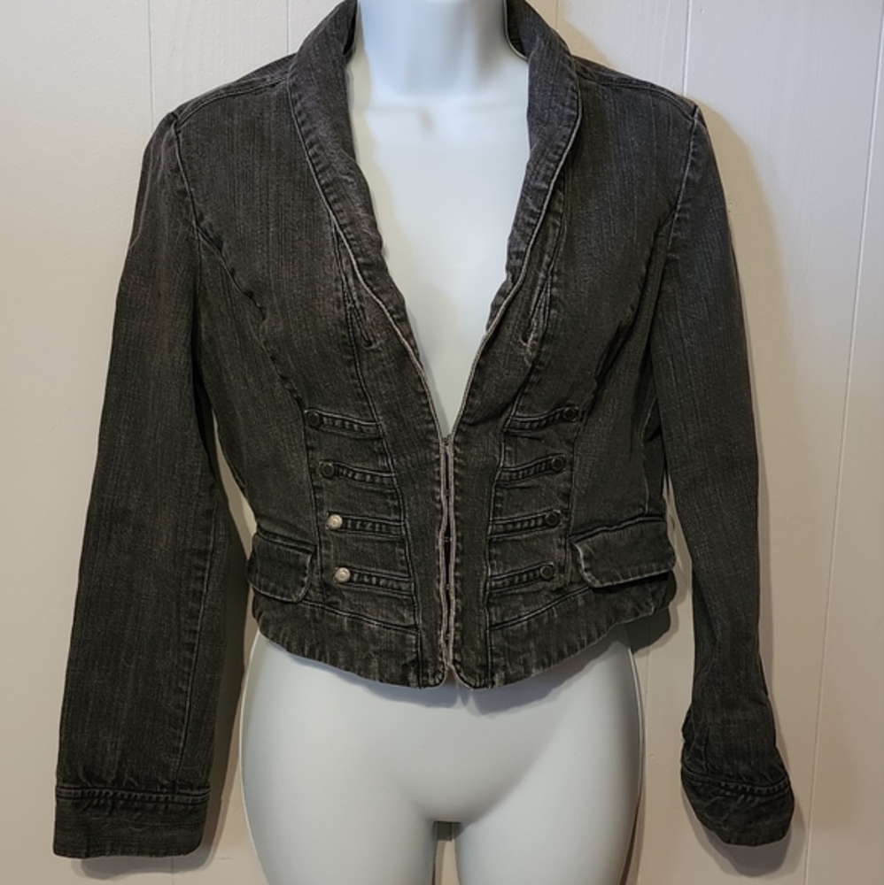 New York & Company Denim Jacket Blazer Black Size 8 A228